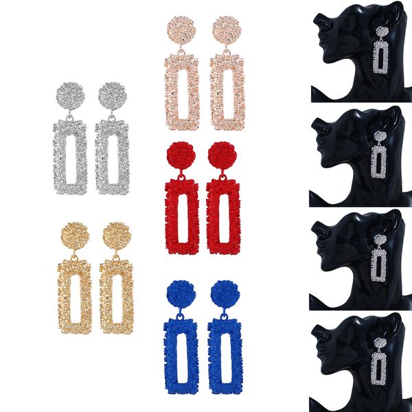 

dangle ear rings women alloy rectangular hoop ear drop 5 colors, Golden