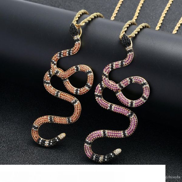 

iced out snake pendant necklace with rope chain gold color bling cubic zircon hip hop jewelry for gift, Silver