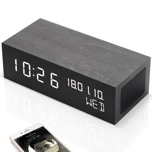 

portable bluetooth speaker support temperature lcd display fm radio alarm clock wireless stereo subwoofer music player