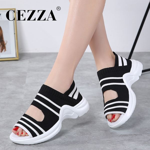 

cezza women sandals flat platform sandals shoes female summer comfort wedge ladies slingback women sandalias, Black