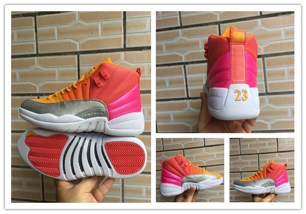 

12 gs punch racer pink men basketball shoes jumpman 23 bright mango white mens sneakers 12s athletic sports trainer, White;red