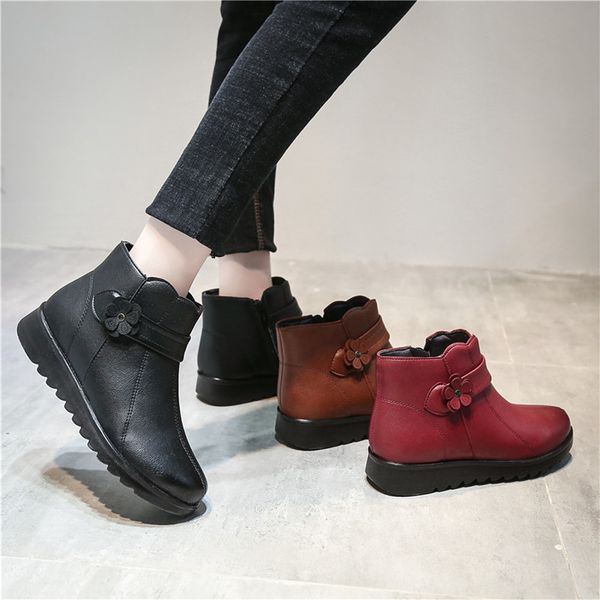 

warm shoes woman snow boots winter flat mother ladies shoes casual cotton ankle boot zapatos mujer planos invierno #y2, Black