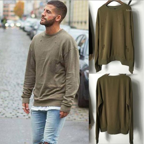 

цвет негабаритный круглый вырез пуловер с длинными рукавами толстовки мода мужская уличная одежда отверстия мужские дизайнерские толстовки у, Black