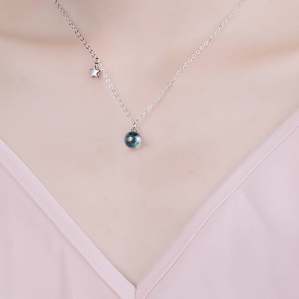 

silver star blue artificial crystal pendant necklace korean fashion trend sweet jewelry small roun pendant charm necklace