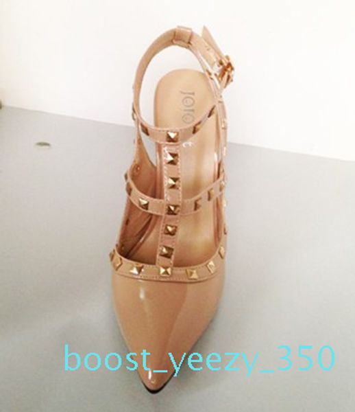 

new patent pu leather rivet shoes women pumps 11.5 cm kitten heel pointed toe shoes size b35, Black