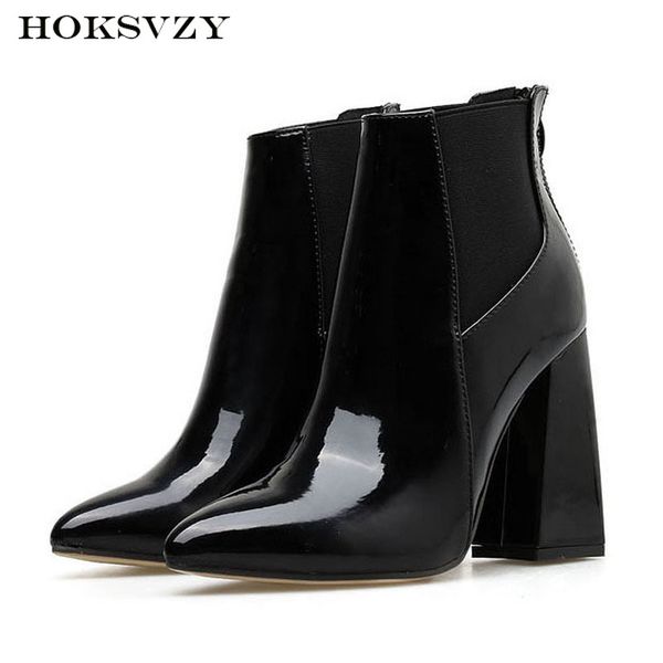 

hoksvzy 42 large size women's boots european standing thick with pointed thin high heel sleeve ankle boots women shoes jxq, Black