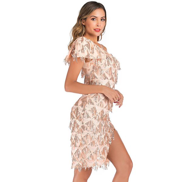 

new selling european and american women's shoulders sleeveless front slit nightclub sequin dress evening dress, White;black