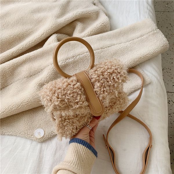 

pu+wool crossbody bags for women 2019 winter simple style female shoulder messenger bag lady travel handbags and purses