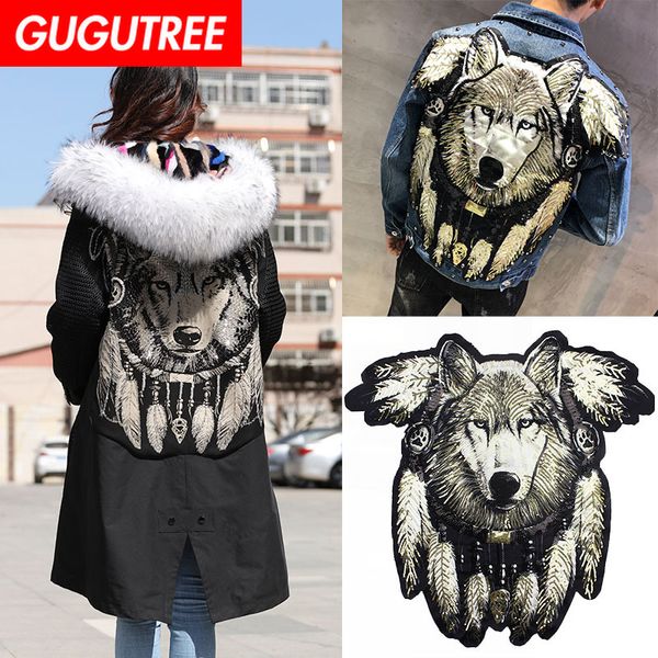

gugutree printed embroidery big wolf patch animal cartoon patches badges applique patches for clothing dxl-83, Black