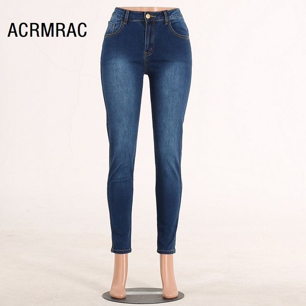 

women jeans slim mid waist summer pencil pants skinny jeans woman 105, Blue
