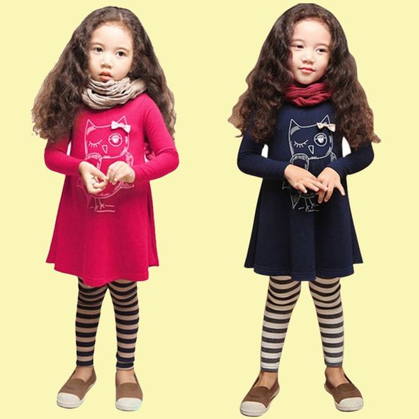 

2 colors full sleeve fashion cartoon kids clothing girls owl printed dresses kids designer clothes girls dhl jy13, Red;yellow