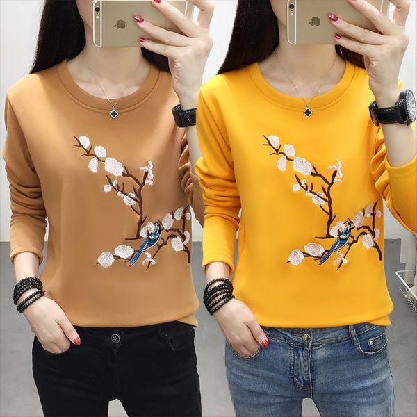 

2019 новые вышитые t- женщин большого размера женщин 00 jin жира футболки вышивка мм плюш утолщенной базовый рубашку женщин, White