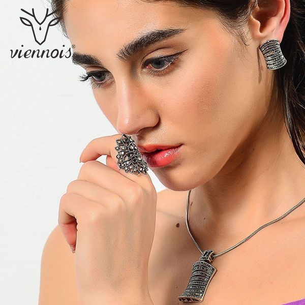 

viennois rings for women vintage silver color retro hollow rings jewelry female finger ring punk ring large party jewelry