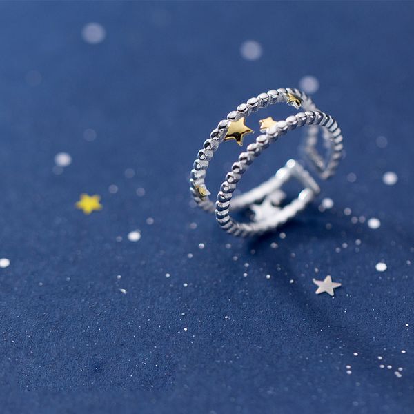 

star ring 925 silver jewelry vintage charm joyas haut bague femme aneis ladies knuckle ring boho rings for women punk anillos, Golden;silver