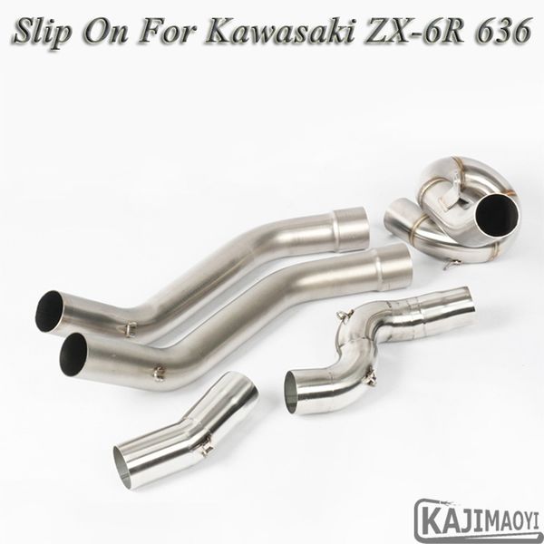 

zx6r motorcycle exhaust modified middle connection link pipe round 51mm muffler slip on for zx-6r 2009-2017 636 2004-08