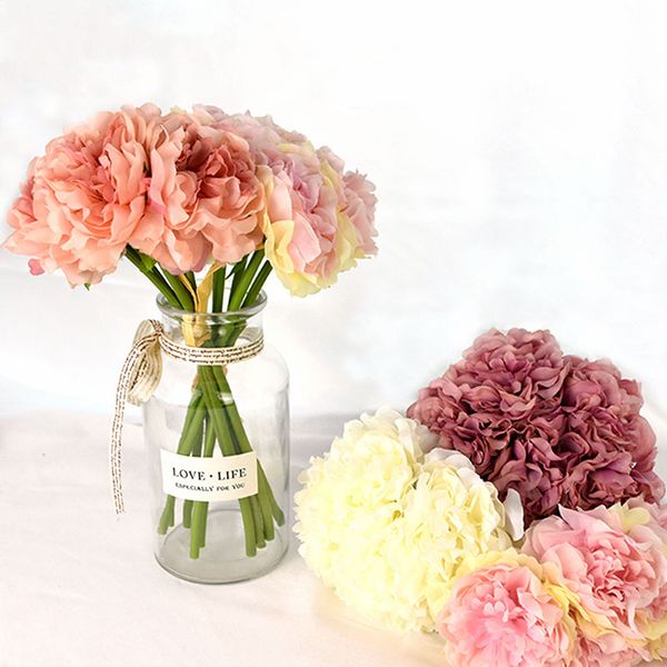 

1bouquet wedding decoration artificial hydrangeas flower silk peony fake flower home party valentines day decoratio