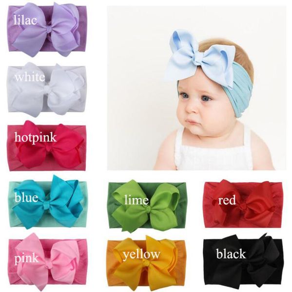 

6" oversized hair bow on wide nylon headbands bowknot nylon headbands for baby kids girls hair accessories 36pcs, Slivery;white
