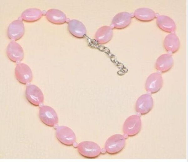 

+ 13x18 mm pink stone beaded necklace 17'', Silver