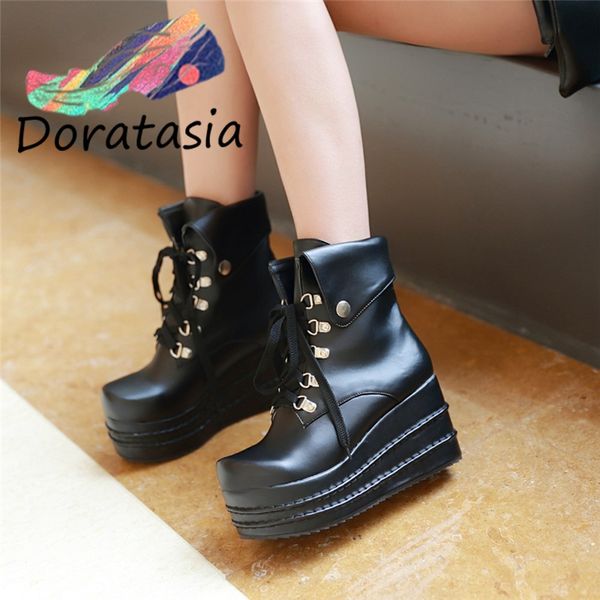 

2019 leisure big size 42 platform cosplay youthful women ankle boots shoes fashion wedge heels woman boots, Black