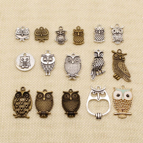 

40 pieces mix jewelry findings components animal owl hj080, Bronze;silver