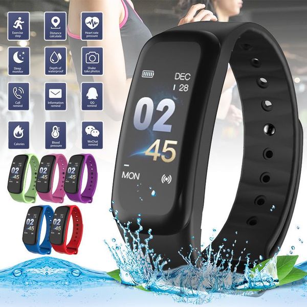 

Smart wear C1 bracelet Bluetooth sports watch blood pressure oxygen heart rate monitor belt fitness tracker color screen for ios Android