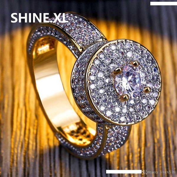 

18k real позолоченные iced out micro pave циркон круглые кольца для мужчин и женщин с 7,8,9,10,11 размер, Silver