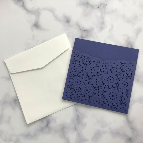 

30pcs/lot wedding invitation cards square customized flower paper laser cutting pocket invite with envelope, Black