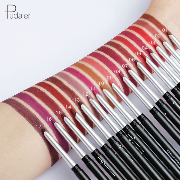 Pudaier 17 Cores Silky Fosco Lipliner Creme Hidratante de Longa Duração Mulheres Lápis Forro À Prova D 'Água Sombra Liner Caneta Nu Lábio Cosméticos