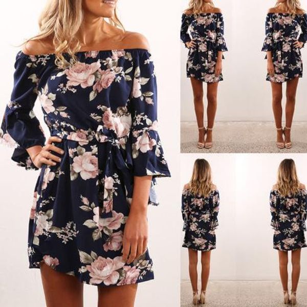 

2019 european style womens dress slash neck chiffon floral printed loose lace dress, Black;gray