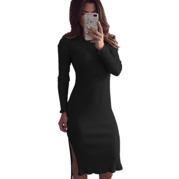 

spring autumn women wrap dress elegant front short back long dresses 2020 o-neck long sleeve knit high hip club party dress, White;black