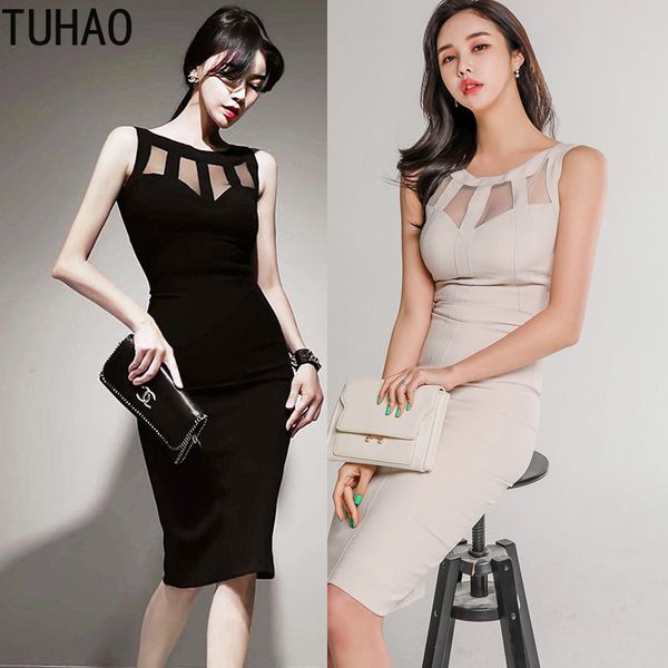

tuhao woman nightclub party summer dress 2020 sleeveless bodycon knee length female dresses office lady dress wm20, Black;gray