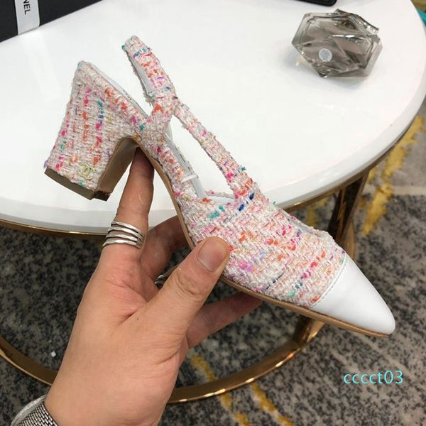 

new women slingbacks luxury designer shoes women sandals tweed & grosgrain leather g31318 with box ct03, Black