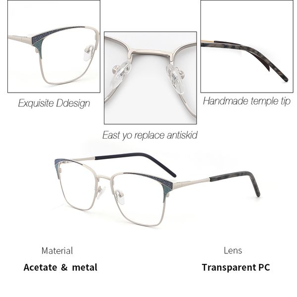 

wholesale-metal 2019 fashion women glasses frame shiny square clear lens gl optical spectacle frames#3732, Black