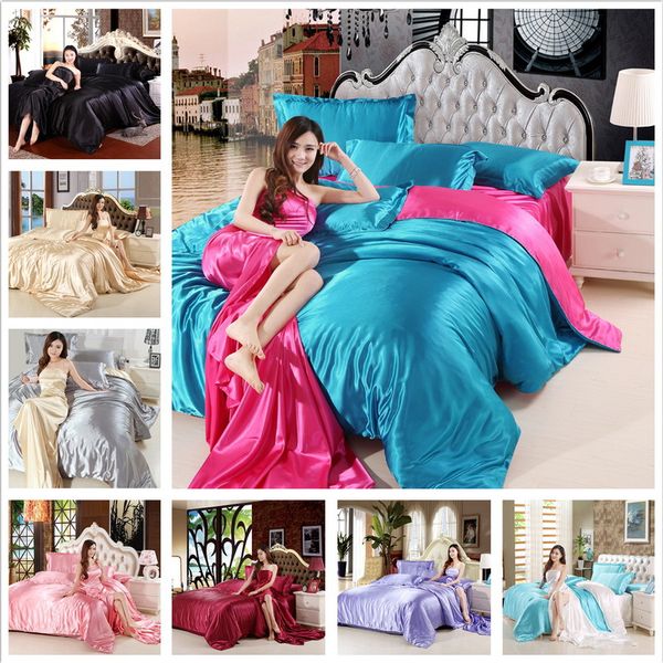 

boxi 100% satin silk bedding set bedding kit duvet cover flat sheet pillowcases home textile king size bed set bedclothes