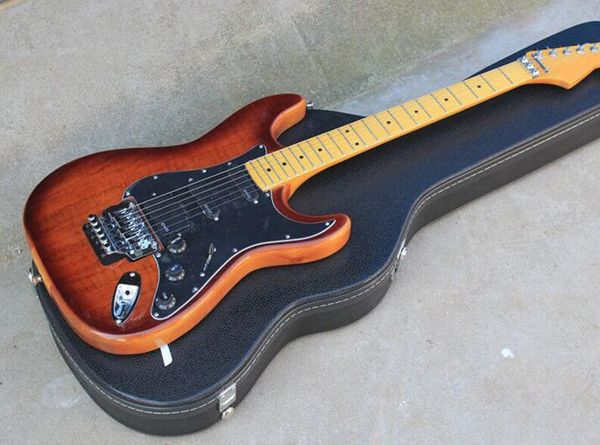 

бесплатная доставка завод красной коричневая электрогитара neck-thru-body, черная накладка, floyd rose, chrome hardware, можно подгонять