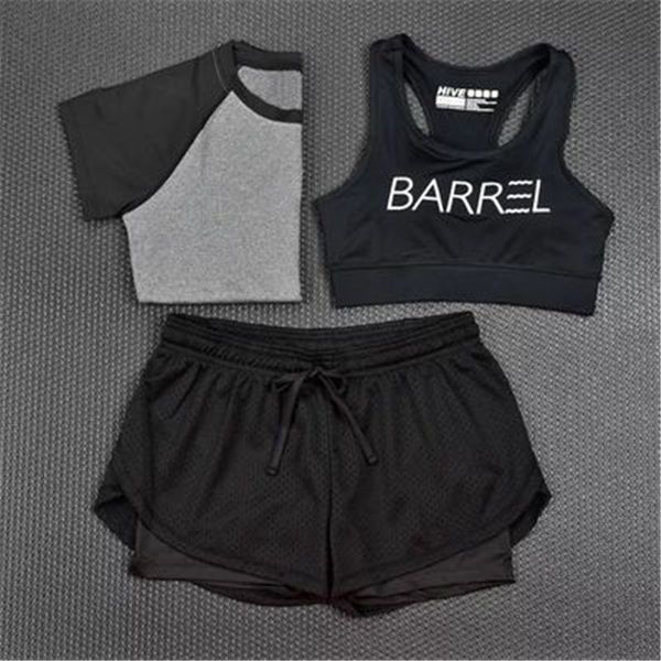 

3 шт. / компл. женские спортивные костюмы спортивный костюм, quick dry с коротким рукавом футболка + бюстгальтер + короткие бег бег йога уст, Black;blue