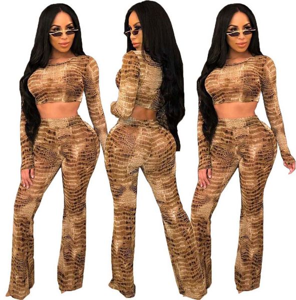 

alligator print two piece set women long sleeve and pants autumn new outfits bodycon party club outfits, White