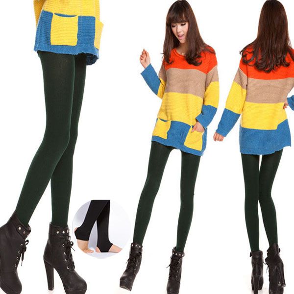 

women autumn winter thick warm legging brushed lining stretch fleece pants trample feet leggings with ing, Black