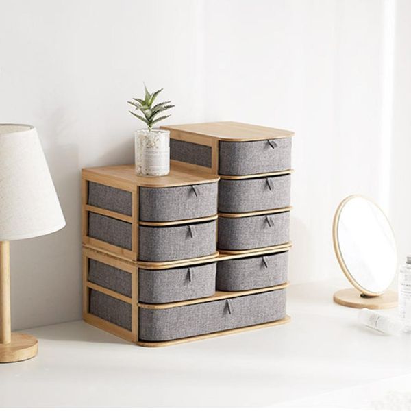 

bamboo oxford cloth multilayer storage box makeup organizer case drawers home storage organizer office sundries container boxes