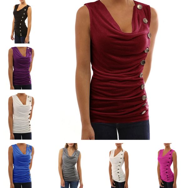 

wholesale women's v-neck sleeveless women fashion tees tanks camis summer irregular slim t-shirt 217, White