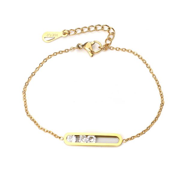 

новые цепи нержавеющей стали браслеты rectangle rhinestone золото серебряный браслет для женщин способа ювелирных изделий подарков 16.5cm lo, Golden;silver