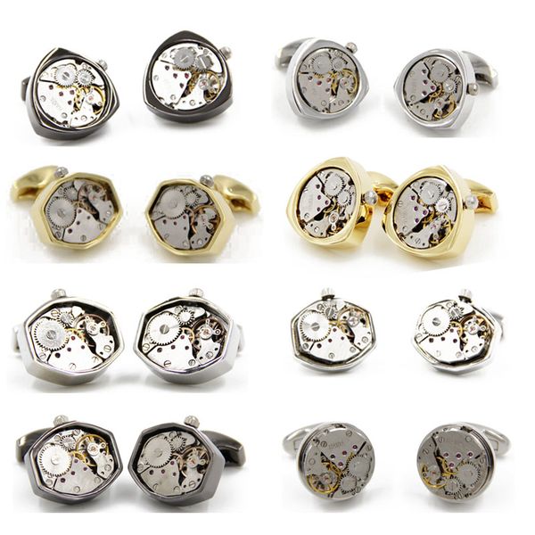 

promotion fashion non-functional watch movement cufflinks business cuff for mens men jewelry on sale, Silver;golden