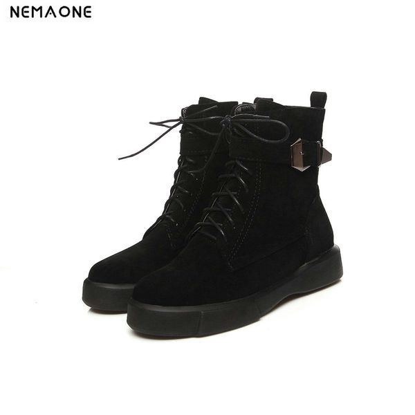 

nemaone spring autumn women boots platform lace up woman shoes plus size 42 43 boots for women botas mujer, Black