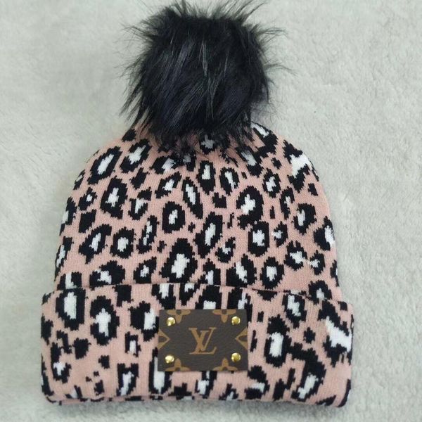 

classic monogram logo big pom-pom leopard beanies men hat casual wool knitted sports cap ski gorros women skull cap bonnets, Blue;gray