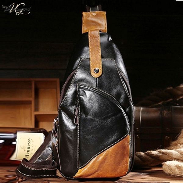 

genuine leather oil wax cowhide men sling chest back pack day real travel vintage messenger shoulder bag