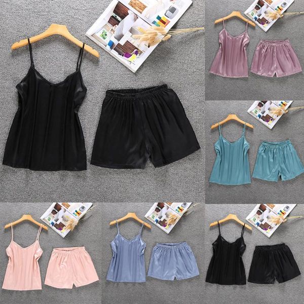 

lingerie women sleepwear sleeveless strap satin fashion solid sling sleepwear lingerie underwear nightwear set z0329, Black;red