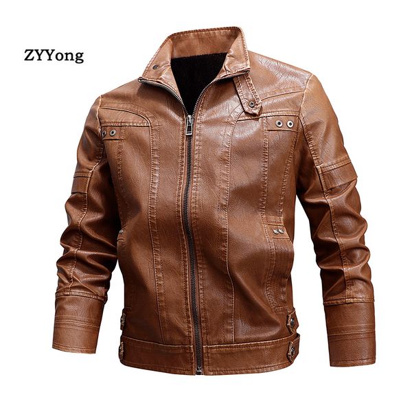 

2020 new mens leather jackets motorcycle stand collar zipper pockets male pu coats biker faux leather fashion outerwear m-xxxxl, Black