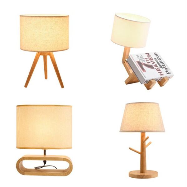 

nordic деревянного основания настольной лампы гибкой регулируемые складная робот reading light деревянная ткань ночники спальня огни гостино