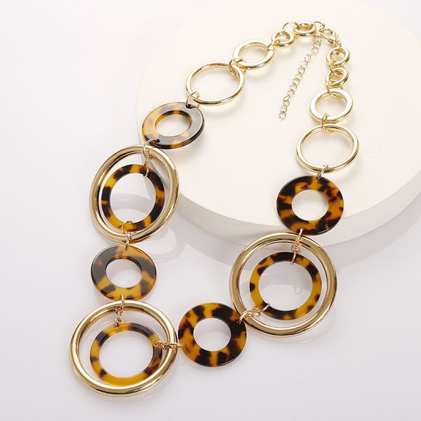 

2020 women's leopard acrylic necklace gold alloy geometric round pendant necklace boho statement choker fashion jewelry, Silver
