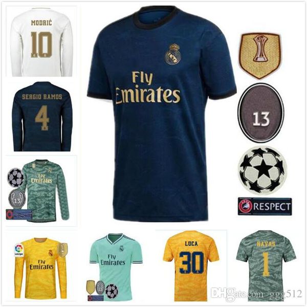 

2019 20 real madrid goalkeeper soccer jersey 19 20 real madrid home away soccer jerseys #25 courtois #30 luca hazard football uniforms, Black;yellow